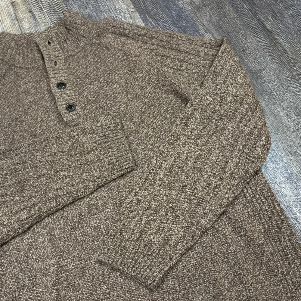 Jos A Bank 1905 Men's XL‎ Brown Wool Blend Henley Sweater Mock Neck Cable Knit